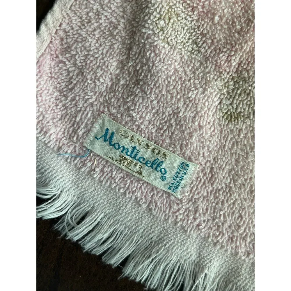 Vintage hand towel pink fringed MOD flower power